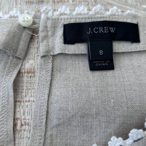 J. Crew 100% Linen Top/Shirt Embroidered French Knot Tan/Beige Womens Tunic 8 - Picture 5 of 10